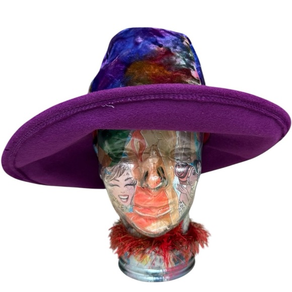 Vintage Gypsy Wizard Purple Wide Brim Hat Crushed Velvet Crown Ribbon Union Made - Picture 3 of 12